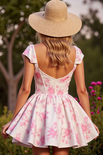 Pink Flower Corset Short A Line Homecoming Dress